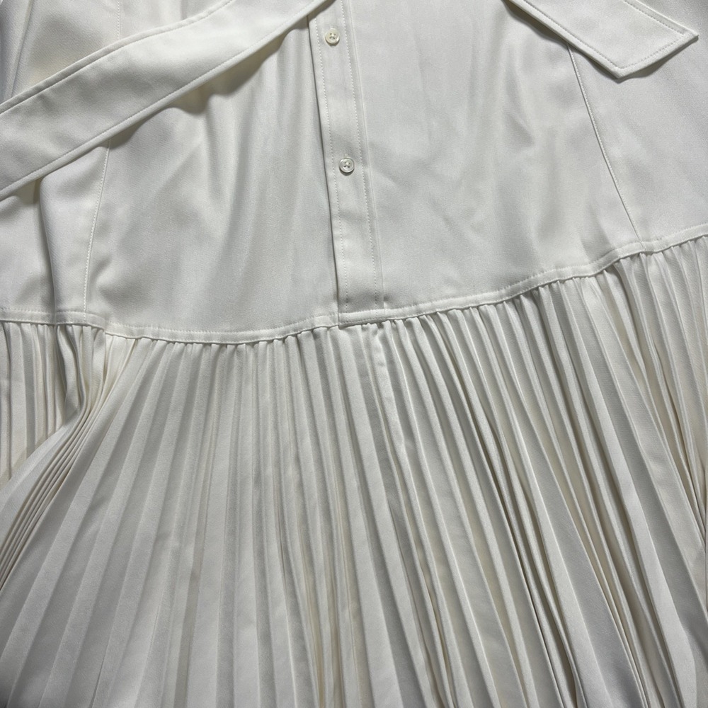 POLO Ralph Lauren Shirt Dress Belted Split Hem Size 4 Pleated Lower Hem Ivory‎ - Picture 6 of 12